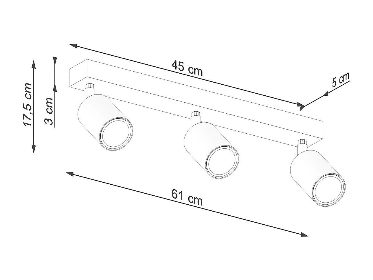 Plafonniers Flare moderne en acier/bois - 3 sources lumineuses 3000K - L.61 x H.17,5 cm - bois blanc