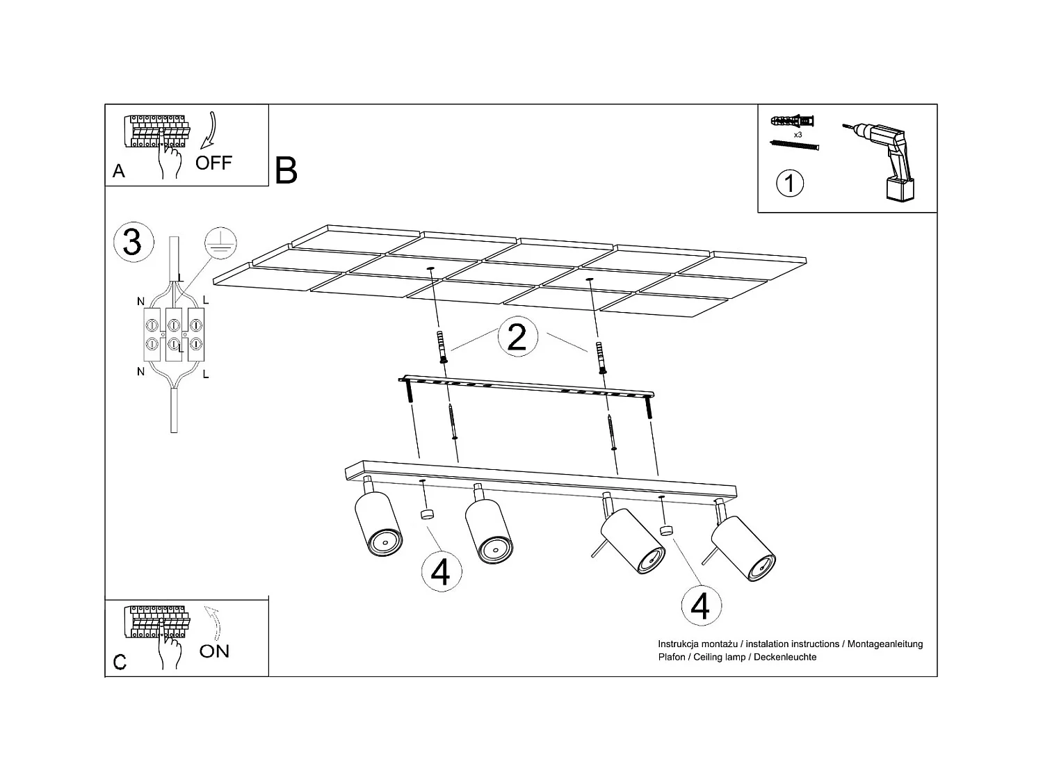 Lampa sufitowa nowoczesny Briix, stal - 4 źródło światła 3000K - L.81 x H.17 cm - ochra czerwona