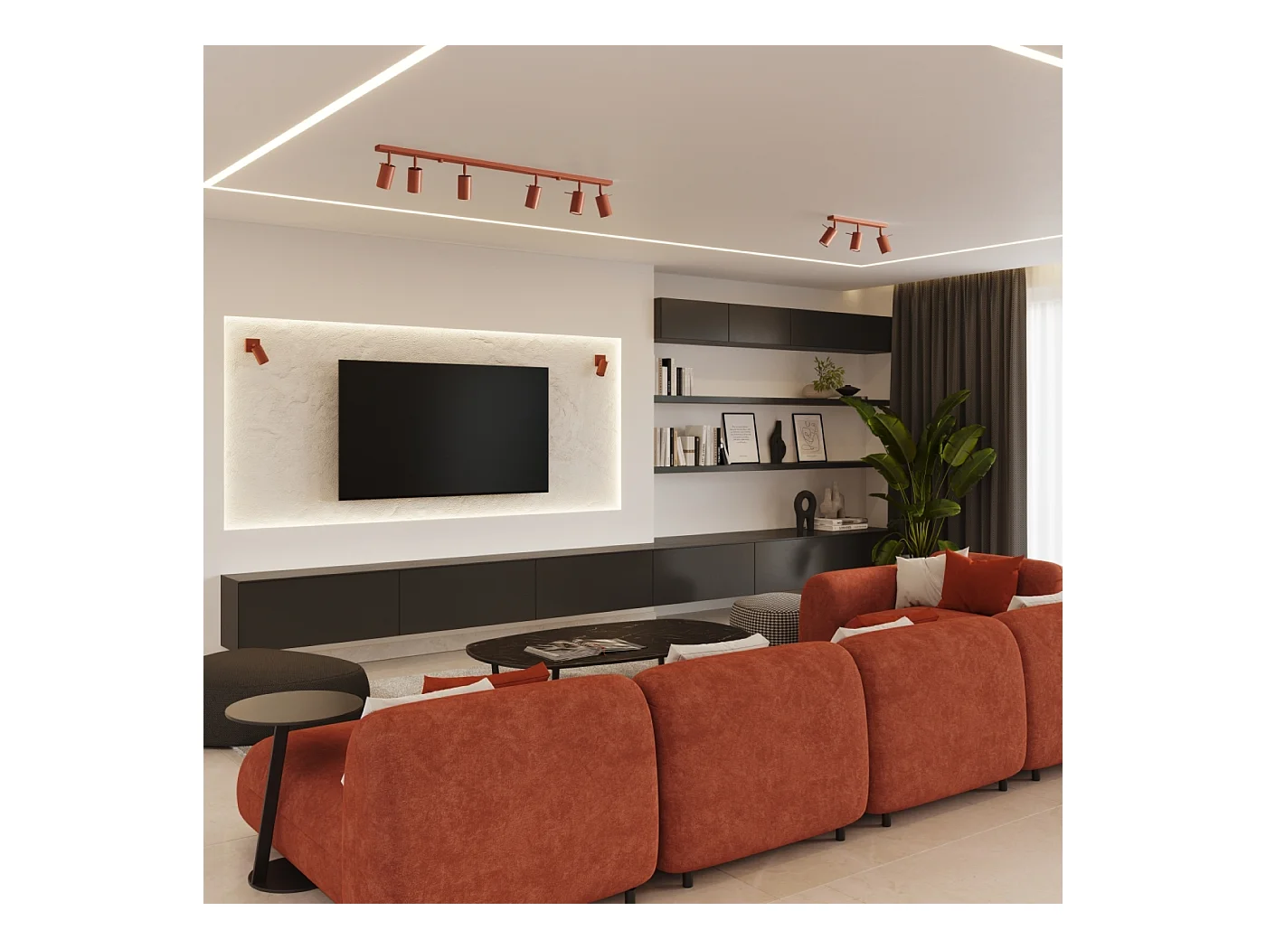 Lampa sufitowa nowoczesny Briix, stal - 4 źródło światła 3000K - L.81 x H.17 cm - ochra czerwona