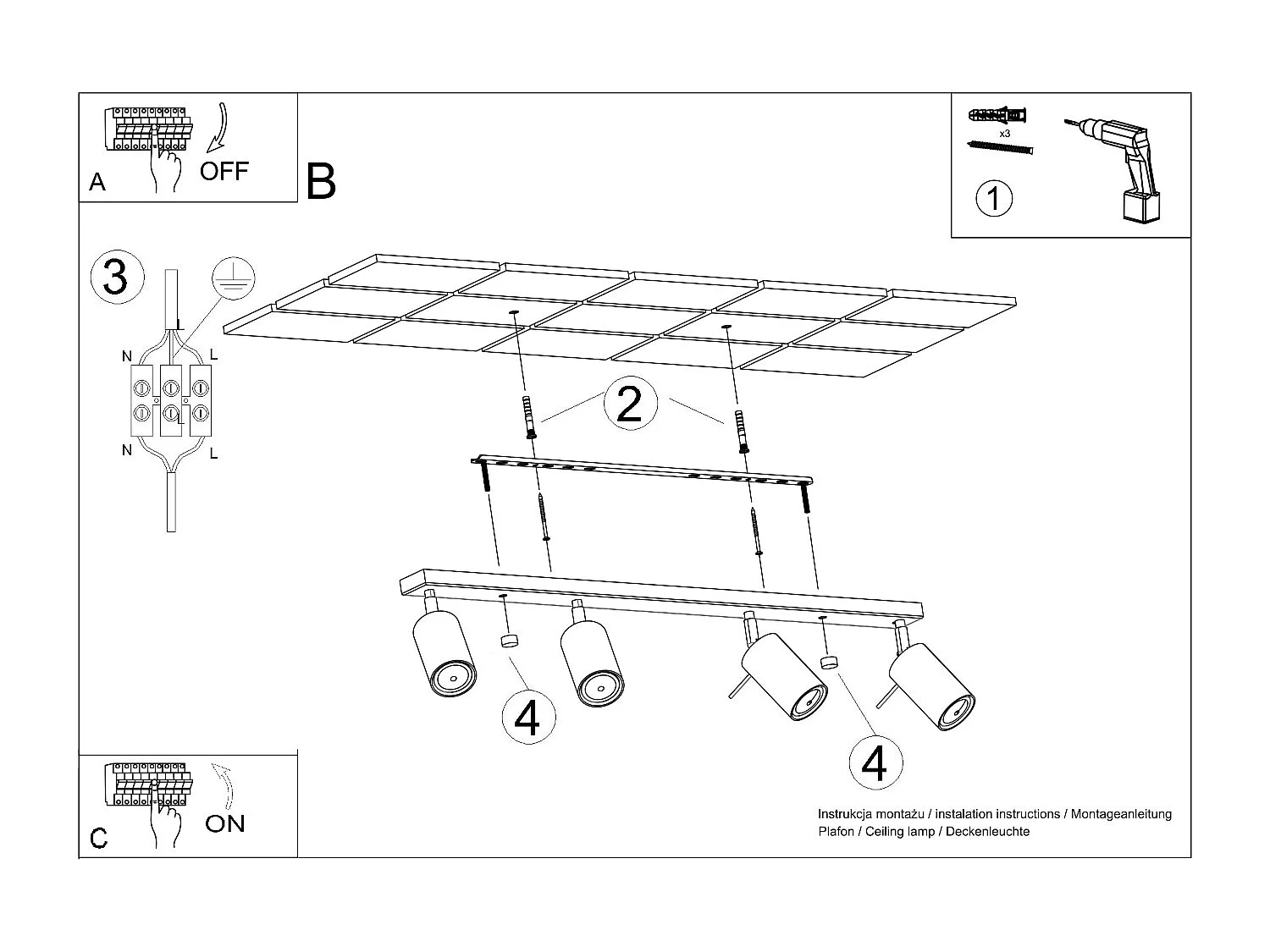Plafonnier Briix moderne en acier - 4 sources lumineuses 3000K - L.81 x H.17 cm - ocre rouge