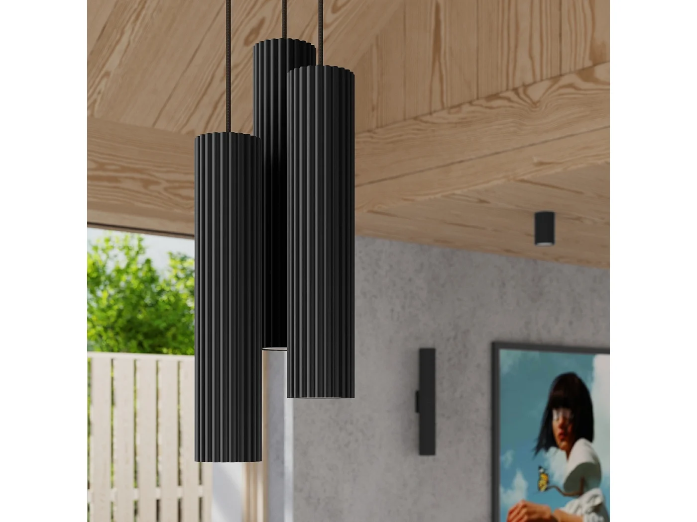 Plafonnier Gloow minimaliste en aluminium - 6 sources lumineuses 4000K - L.117 x H.16,5 cm - noir