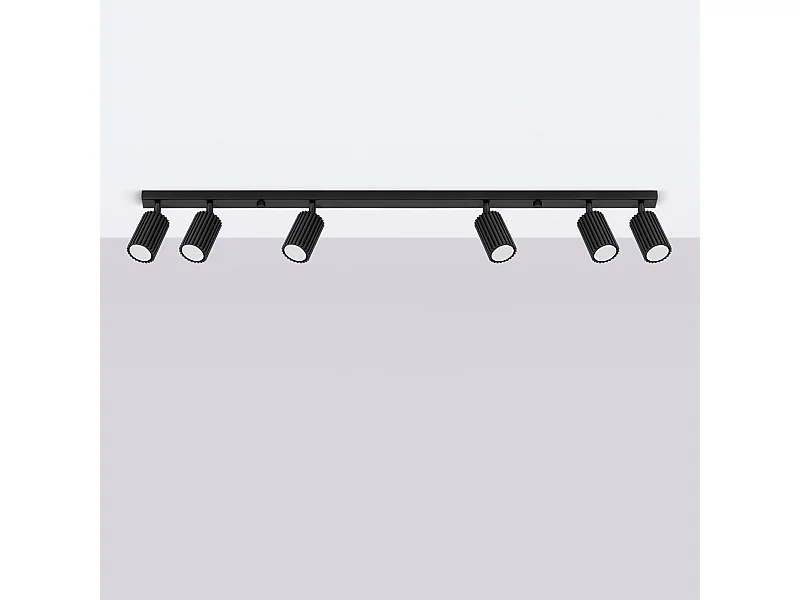 Plafonnier Gloow minimaliste en aluminium - 6 sources lumineuses 4000K - L.117 x H.16,5 cm - noir