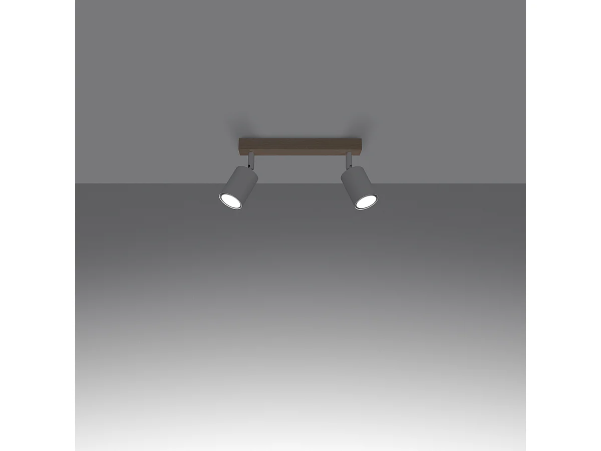 Plafonniers Flare moderne en acier/bois - 2 sources lumineuses 4000K - L.46 x H.17,5 cm - bois blanc