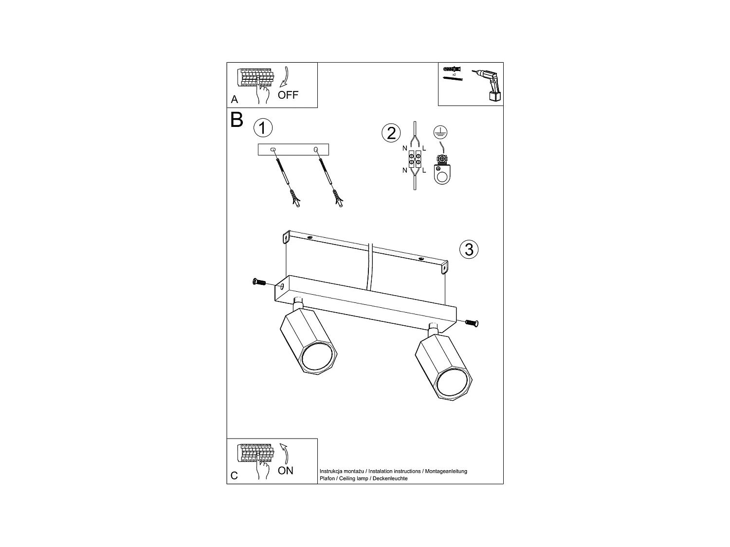 Plafony skandynawski Xenor, drewno - 2 źródło światła 4000K - L.30 x H.20 cm - dąb