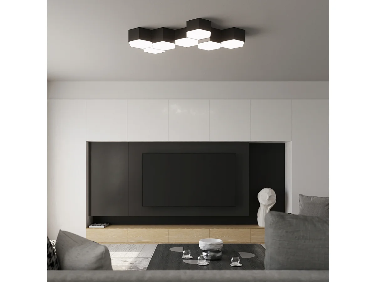 Plafonniers Solinia moderne en PVC - 2 sources lumineuses 3000K - L.30,5 x H.11,5 cm - noir