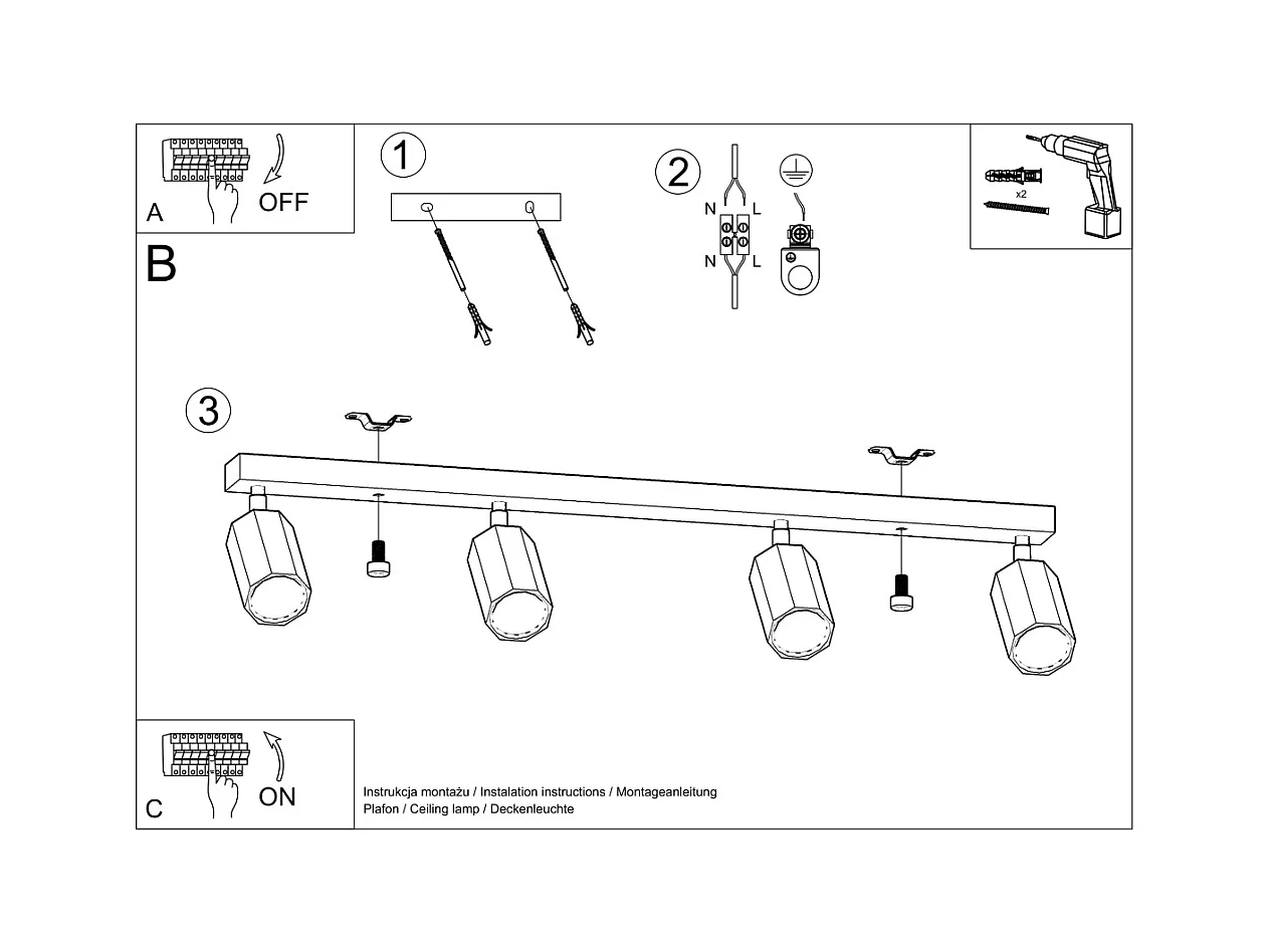 Plafonniers Xenor scandinave en bois - 4 sources lumineuses 3000K - L.80 x H.20 cm - chêne