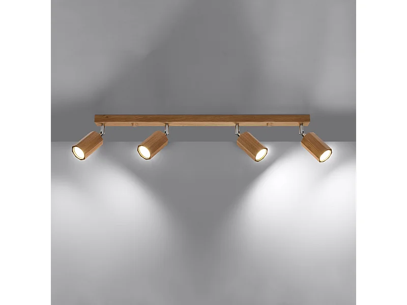 Plafony skandynawski Xenor, drewno - 4 źródło światła 3000K - L.80 x H.20 cm - dąb