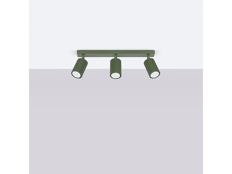 Plafonnier Gloow minimaliste en aluminium - 3 sources lumineuses 4000K - L.45 x H.16,5 cm - vert olive