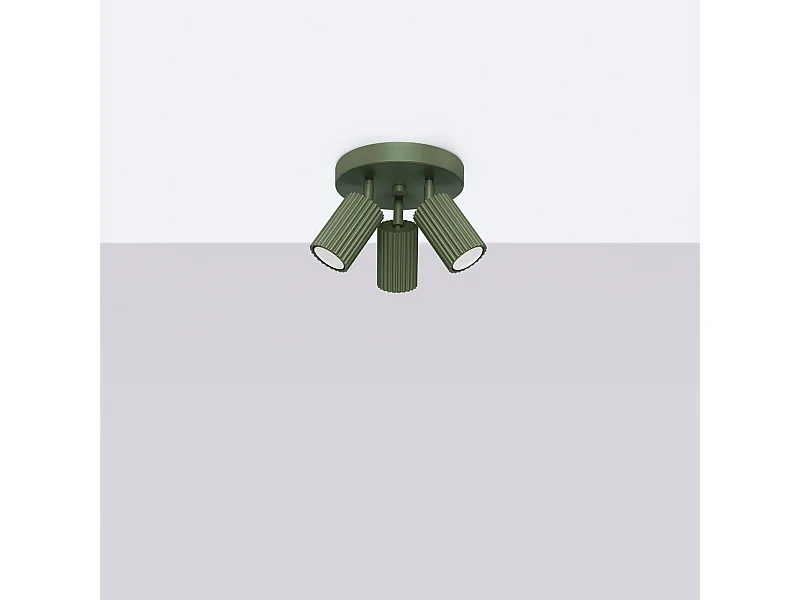 Plafonnier Gloow minimaliste en aluminium - 3 sources lumineuses 4000K - L.19,5 x H.18 cm - vert olive