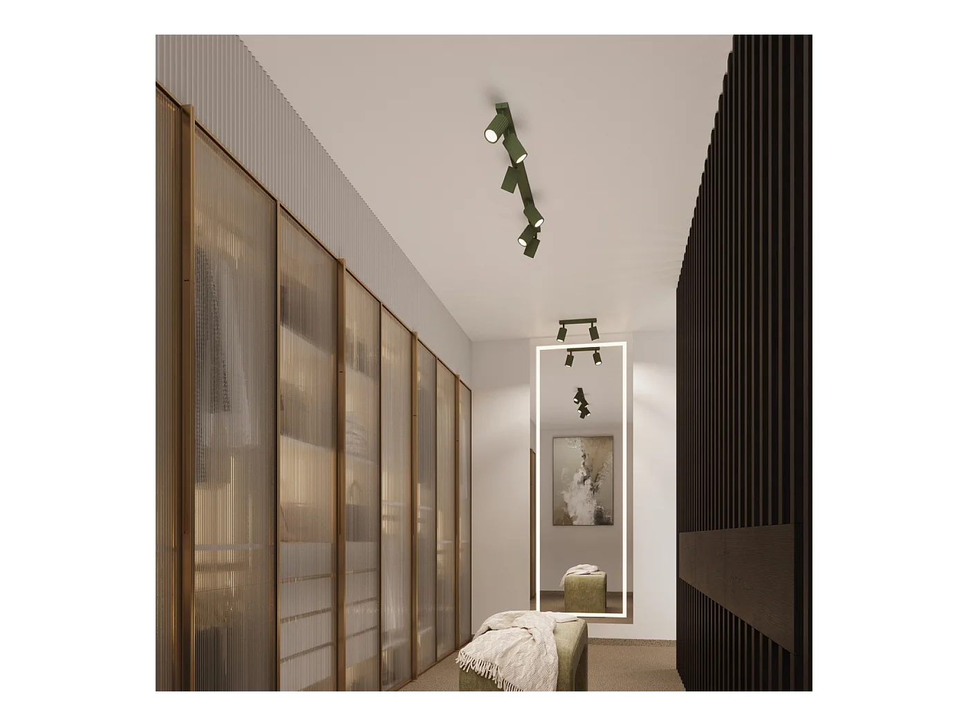 Plafondlamp Gloow minimalistisch van  - 3 lichtbronnen 4000K - L.19,5 x H.18 cm - olijfgroen