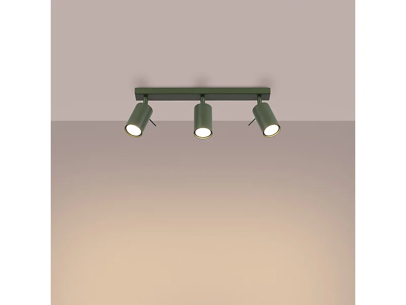 Plafonnier Briix moderne en acier - 3 sources lumineuses 3000K - L.45 x H.17 cm - vert olive