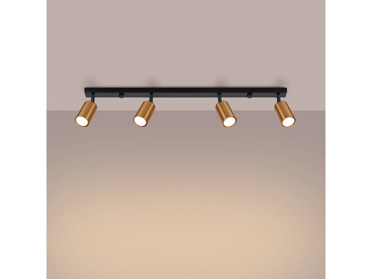 Plafonniers Glois moderne en acier - 4 sources lumineuses 3000K - L.82 x H.18,5 cm - noir/cuivre