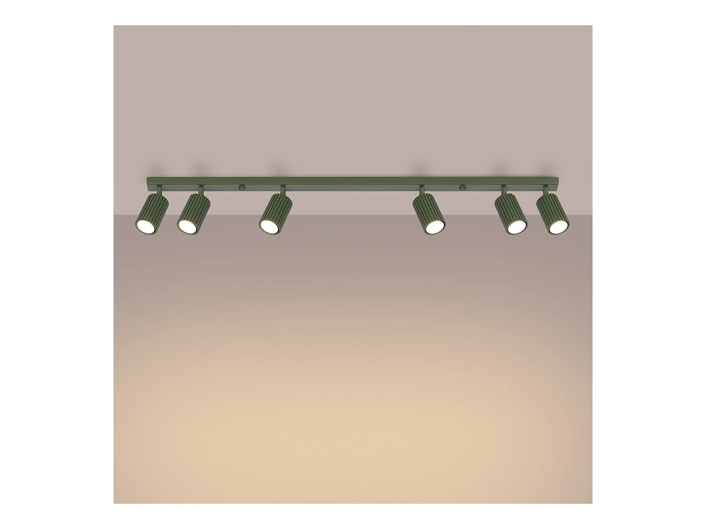 Plafondlamp Gloow minimalistisch van  - 6 lichtbronnen 4000K - L.117 x H.16,5 cm - olijfgroen