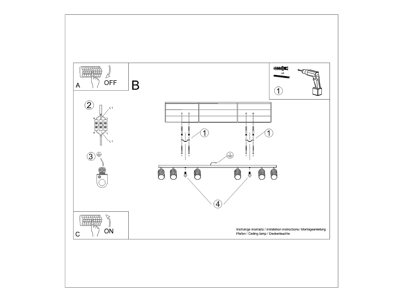 Plafondlamp Gloow minimalistisch van  - 6 lichtbronnen 4000K - L.117 x H.16,5 cm - olijfgroen