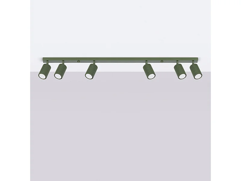 Plafonnier Gloow minimaliste en aluminium - 6 sources lumineuses 4000K - L.117 x H.16,5 cm - vert olive