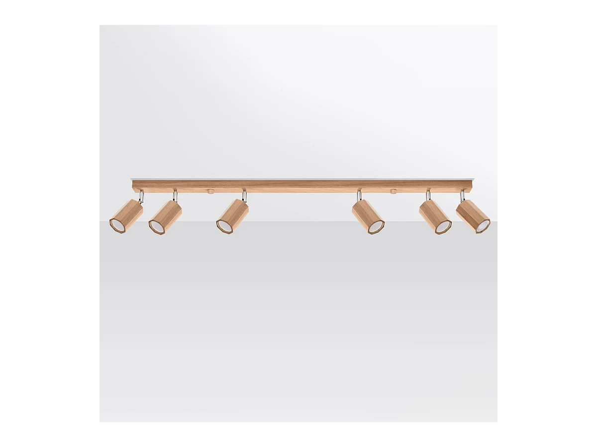 Plafonniers Xenor scandinave en bois - 6 sources lumineuses 4000K - L.120 x H.20 cm - chêne