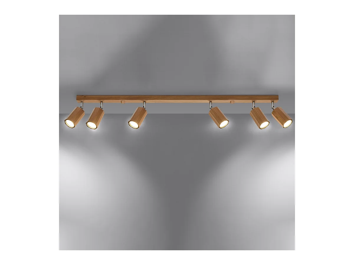 Plafonniers Xenor scandinave en bois - 6 sources lumineuses 4000K - L.120 x H.20 cm - chêne