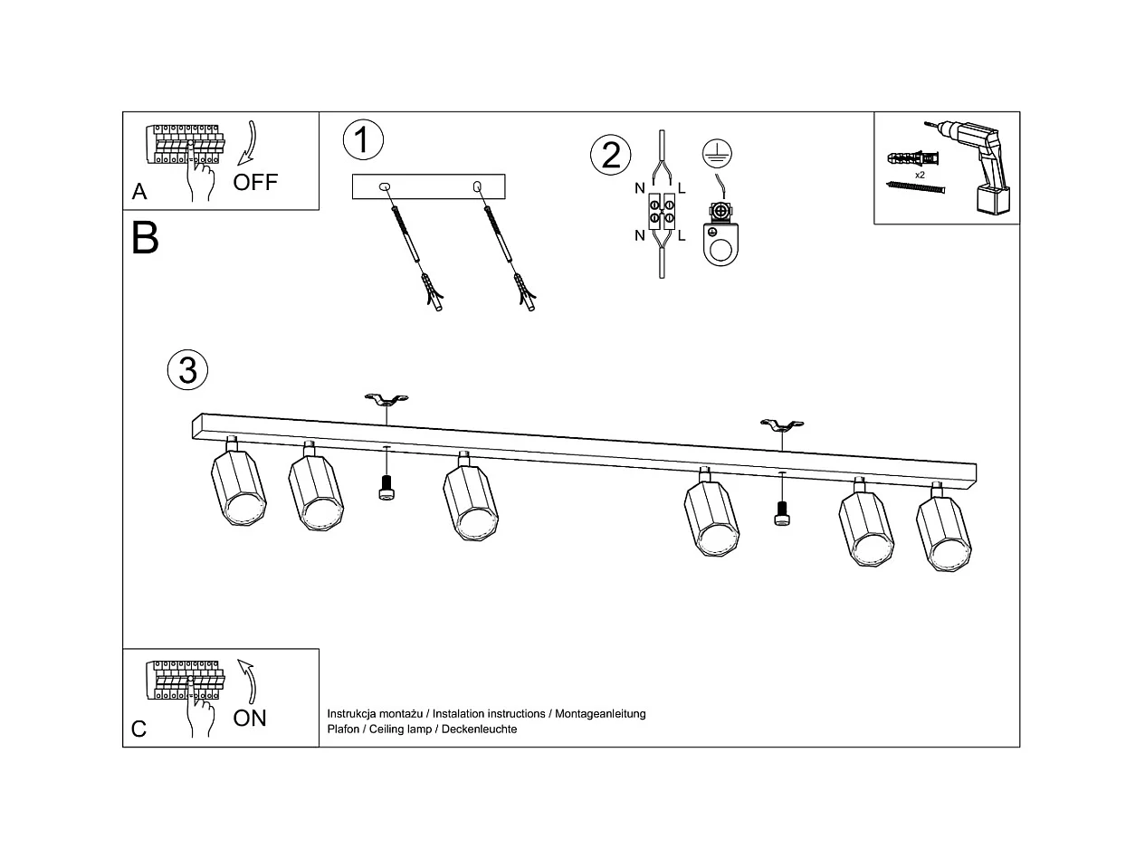 Plafonniers Xenor scandinave en bois - 6 sources lumineuses 4000K - L.120 x H.20 cm - chêne