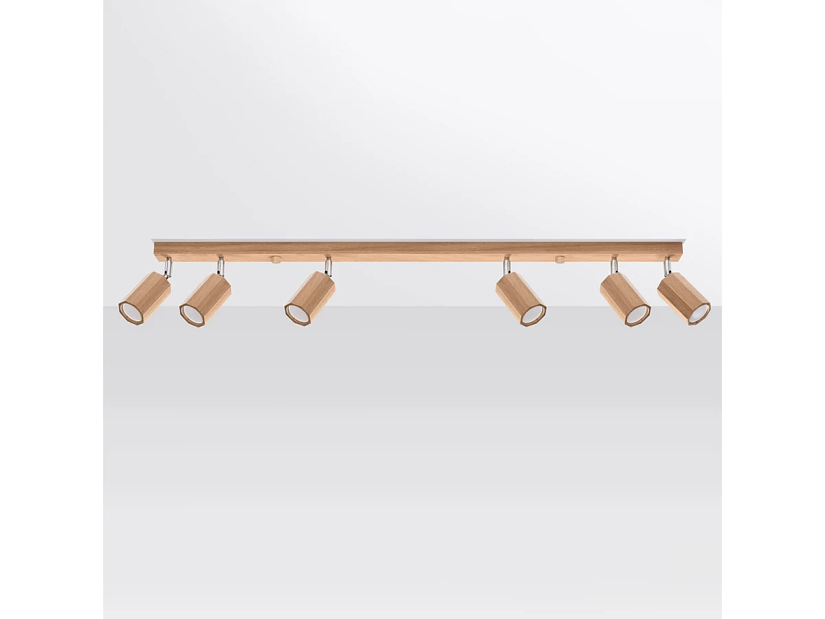 Plafonniers Xenor scandinave en bois - 6 sources lumineuses 4000K - L.120 x H.20 cm - chêne