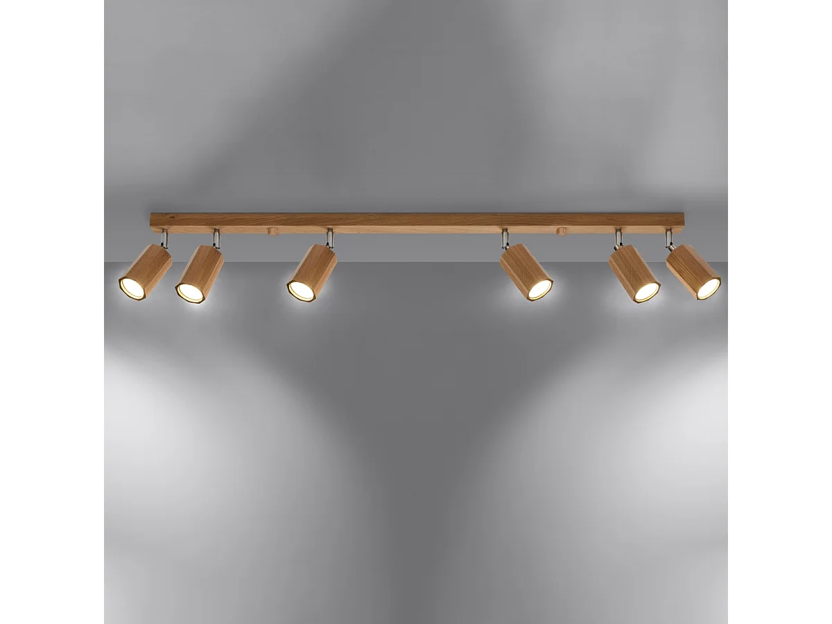 Plafonniers Xenor scandinave en bois - 6 sources lumineuses 4000K - L.120 x H.20 cm - chêne