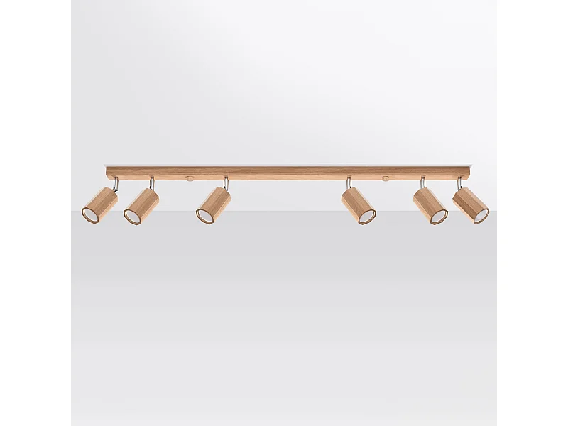 Plafonniers Xenor scandinave en bois - 6 sources lumineuses 4000K - L.120 x H.20 cm - chêne
