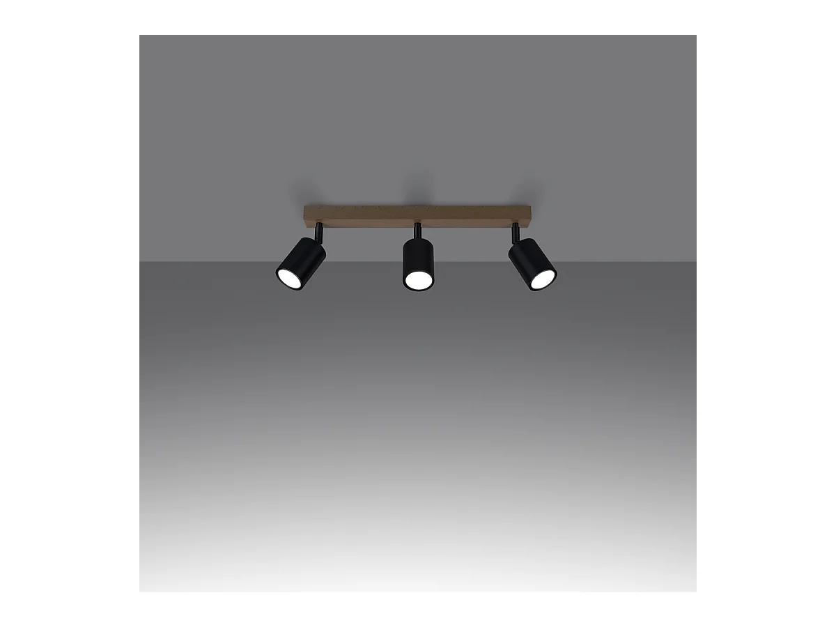 Lampade da soffitto Flare moderno di acciaio/legno - 3 sorgenti luminose 4000K - L.61 x A.17,5 cm - legno nero