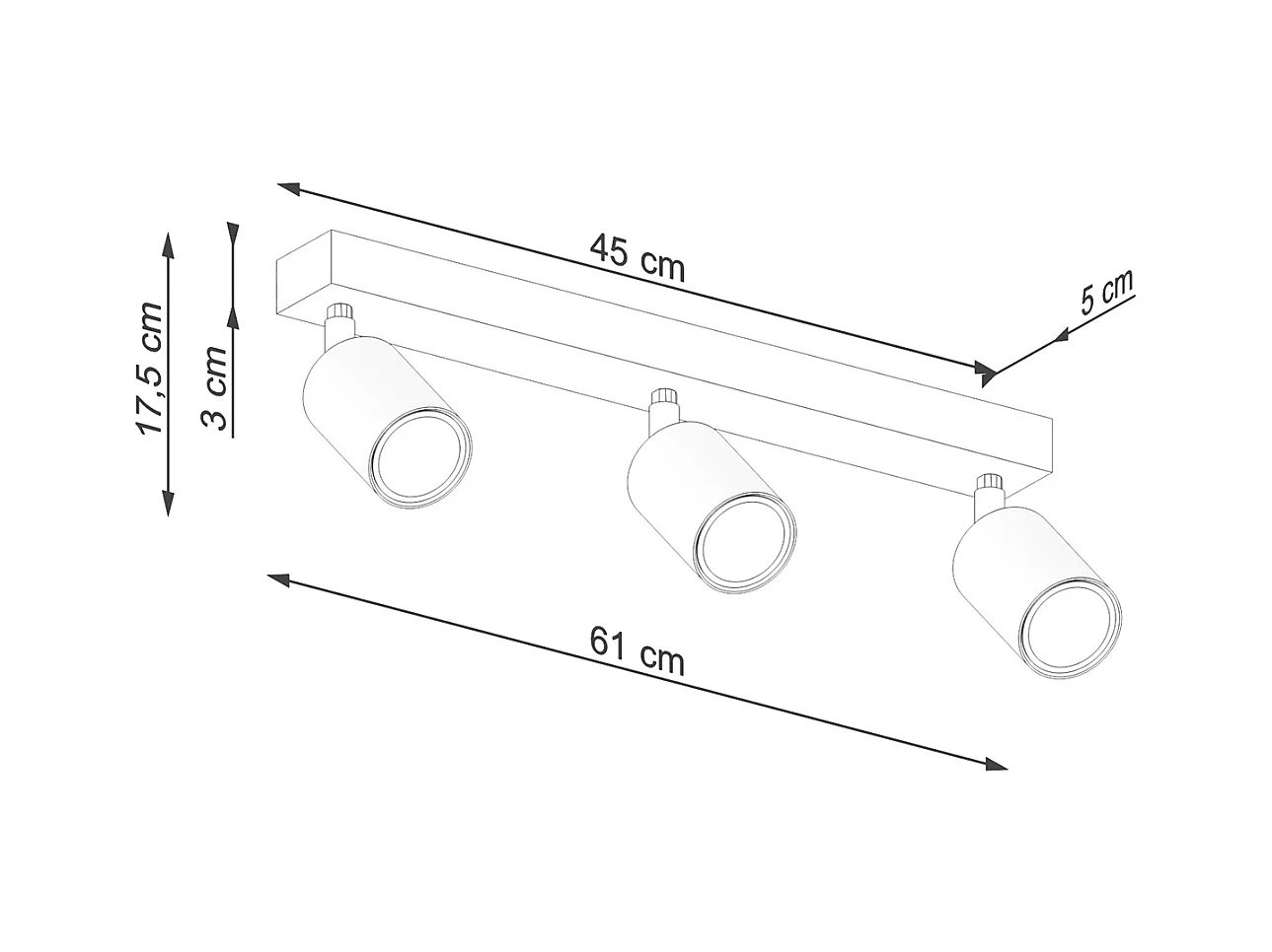 Lampade da soffitto Flare moderno di acciaio/legno - 3 sorgenti luminose 4000K - L.61 x A.17,5 cm - legno nero