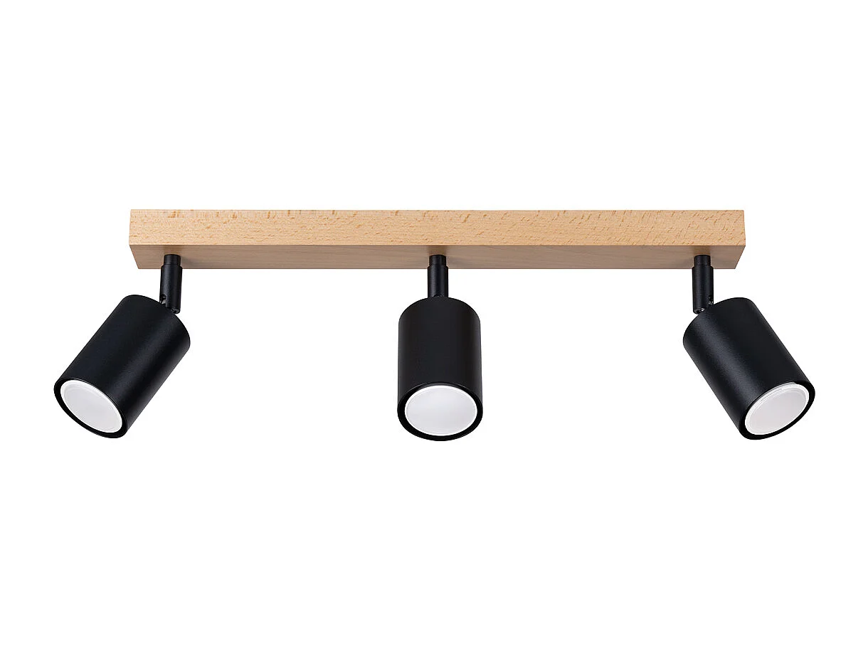 Plafonniers Flare moderne en acier/bois - 3 sources lumineuses 4000K - L.61 x H.17,5 cm - bois noir