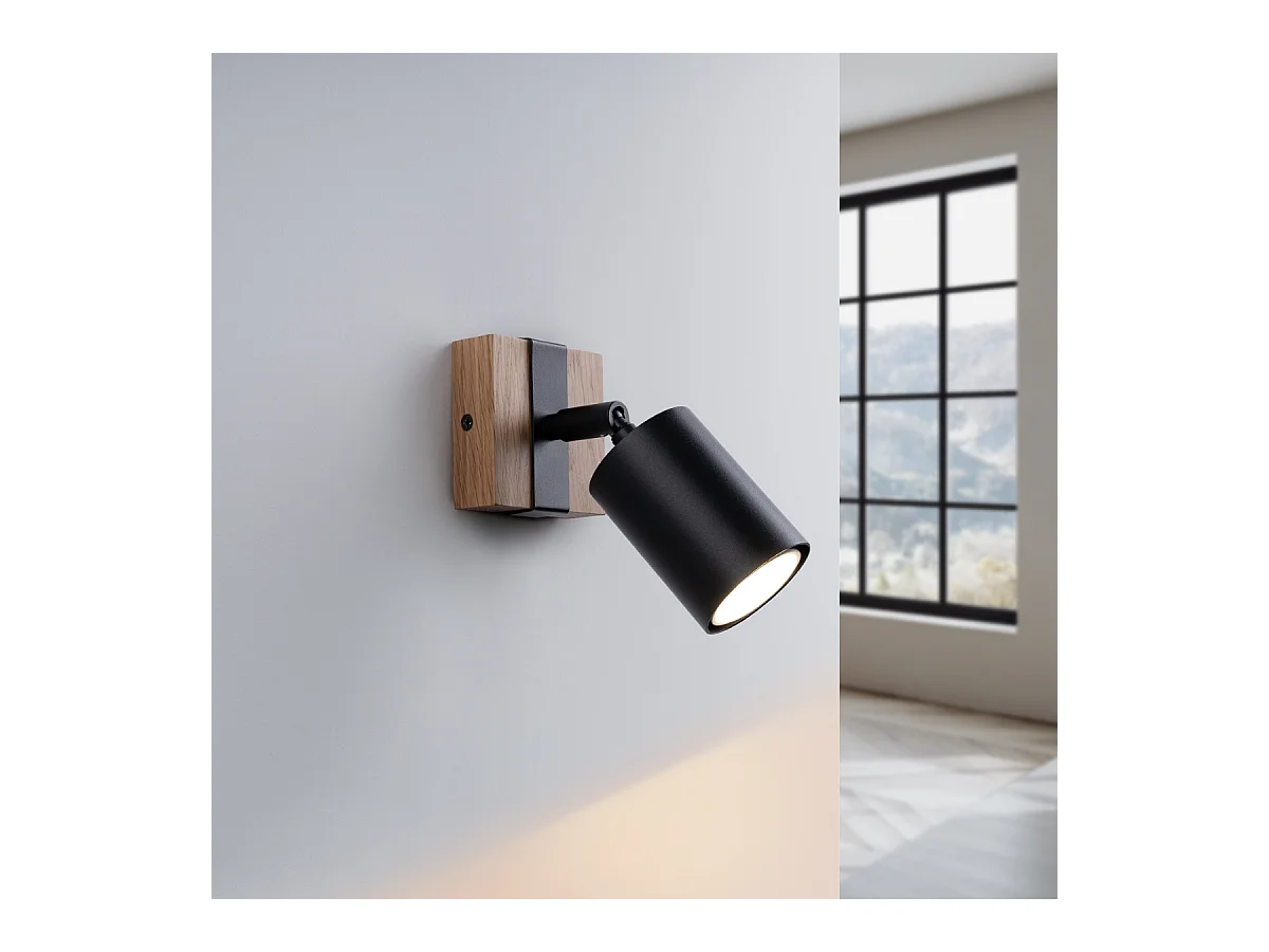 Plafonnier Zynelix scandinave en acier/bois naturel - 1 sources lumineuses 3000K - L.8 x H.13 cm - noir/bois naturel