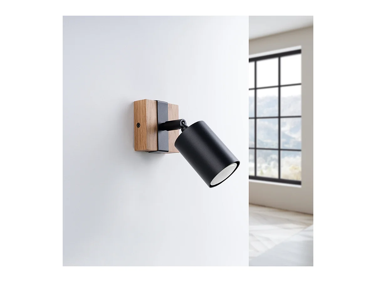 Plafonnier Zynelix scandinave en acier/bois naturel - 1 sources lumineuses 3000K - L.8 x H.13 cm - noir/bois naturel