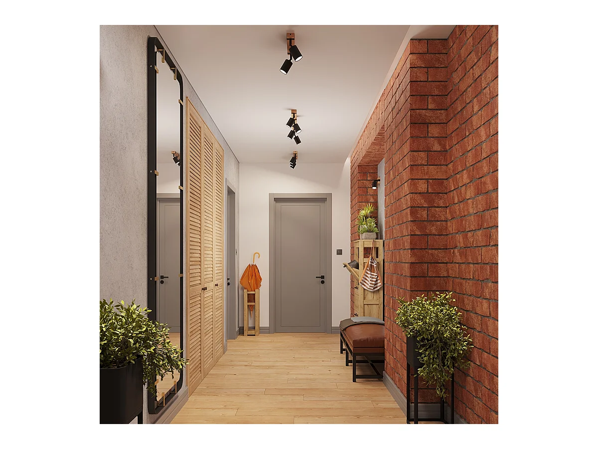 Plafonnier Zynelix scandinave en acier/bois naturel - 1 sources lumineuses 3000K - L.8 x H.13 cm - noir/bois naturel