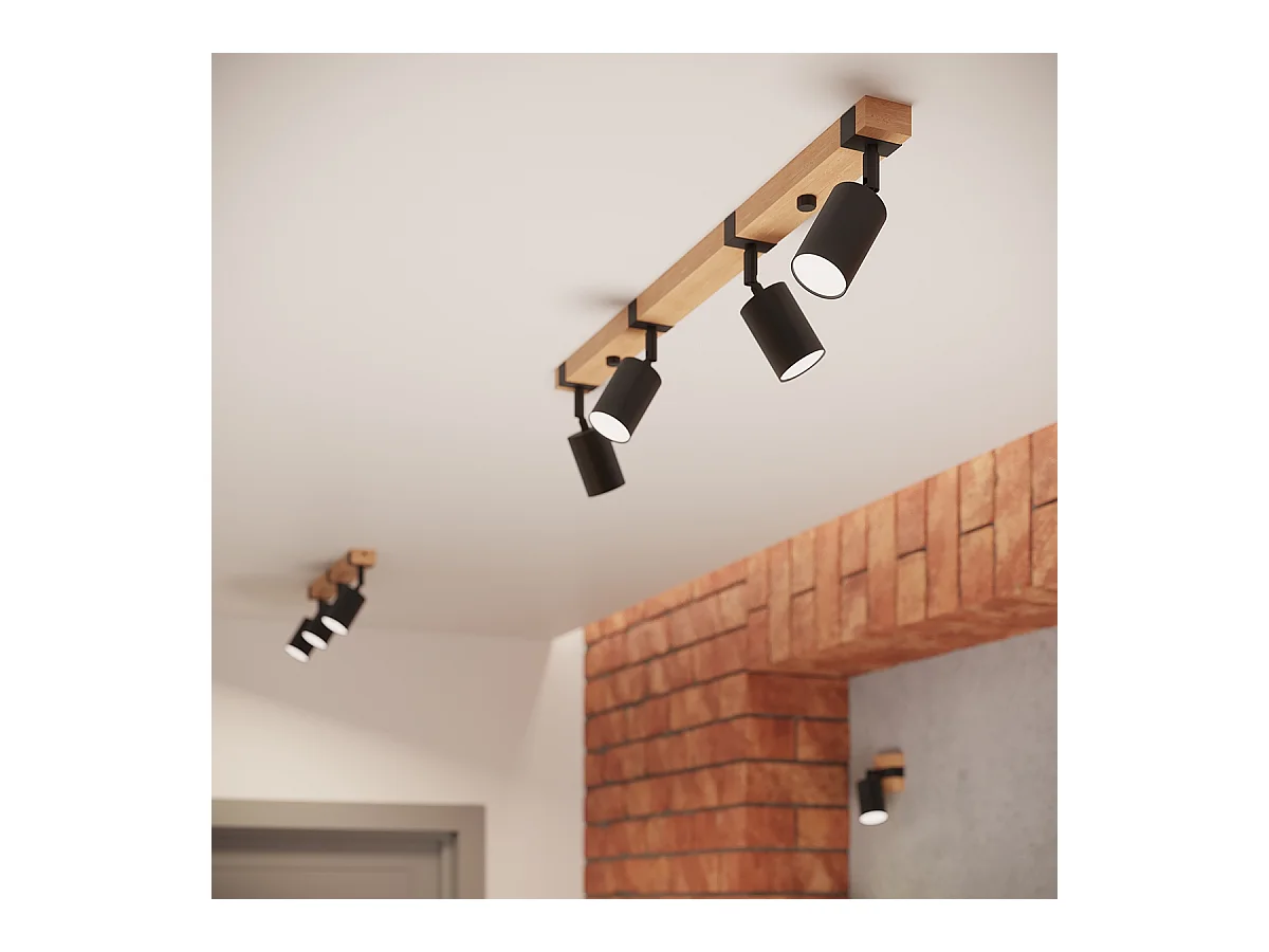 Plafonnier Zynelix scandinave en acier/bois naturel - 1 sources lumineuses 3000K - L.8 x H.13 cm - noir/bois naturel