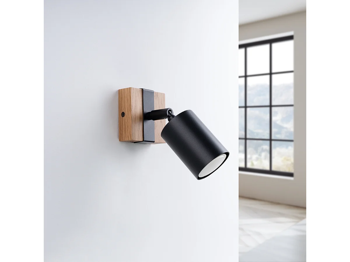 Plafonnier Zynelix scandinave en acier/bois naturel - 1 sources lumineuses 3000K - L.8 x H.13 cm - noir/bois naturel