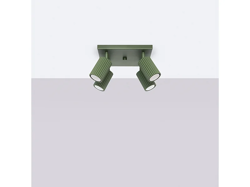 Plafonnier Gloow minimaliste en aluminium - 4 sources lumineuses 4000K - L.25 x H.16,5 cm - vert olive