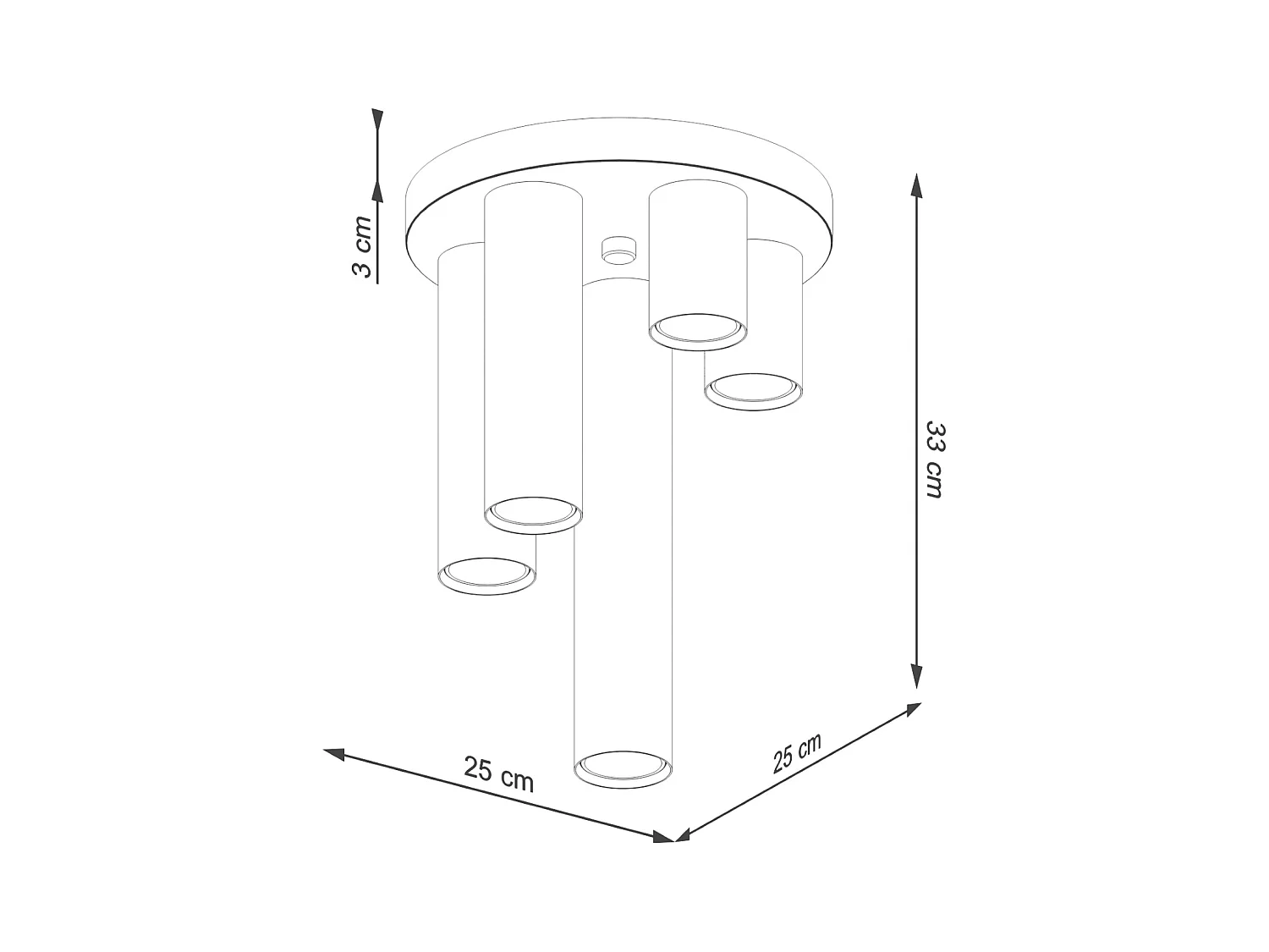 Lampa sufitowa nowoczesny Toris, stal - 5 źródło światła 3000K - L.25 x H.33 cm - czarny