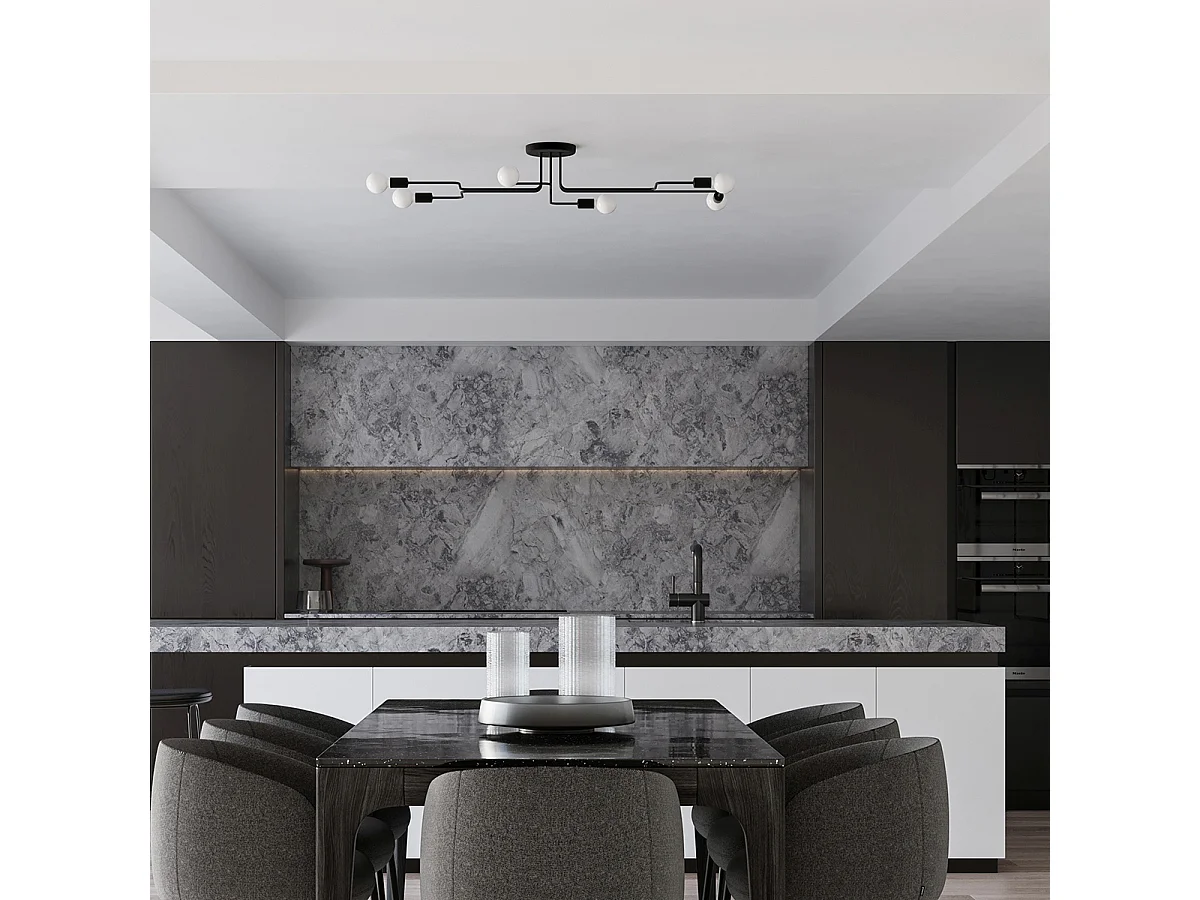 Plafonniers Infinix industriel en acier - 6 sources lumineuses 3000K - L.80 x H.15,5 cm - noir