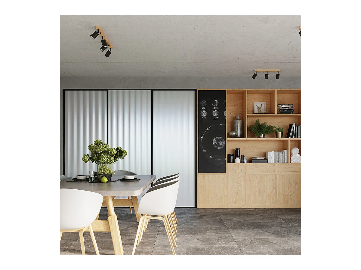 Lampade da soffitto Flare scandinavo di acciaio/legno - 3 sorgenti luminose 4000K - L.33 x A.17 cm - legno bianco