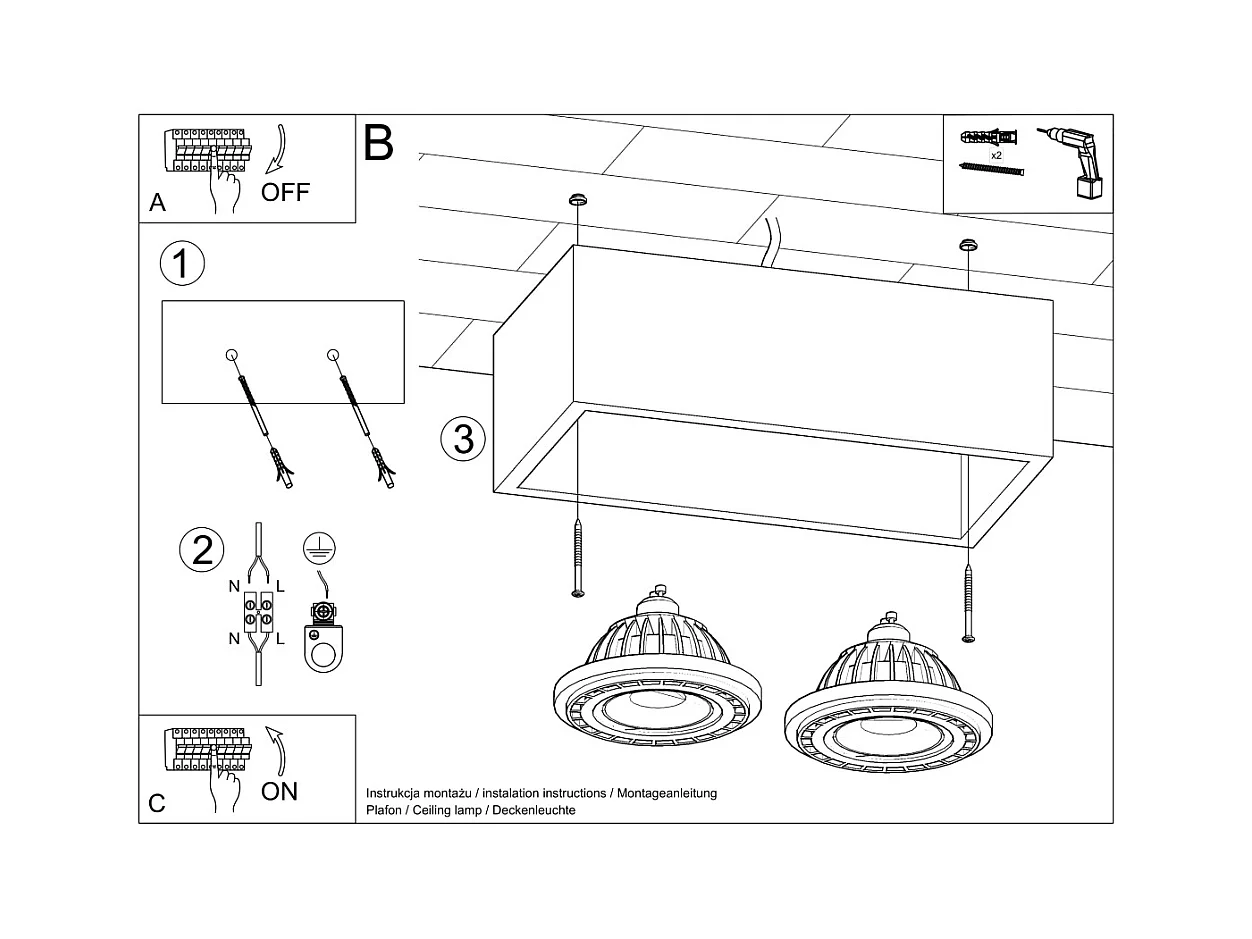 Plafondlampen Zentra Scandinavisch van  - 2 lichtbronnen 4000K - L.27 x H.10 cm - natuurlijk hout