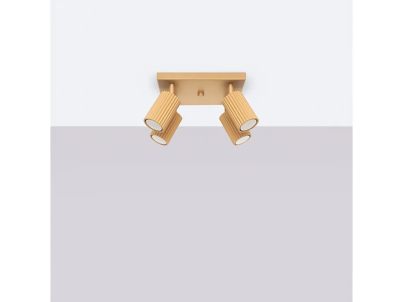 Luminária de teto Gloow minimalista, alumínio - 4 fontes de luz 4000K - L.25 x H.16.5 cm - dourado