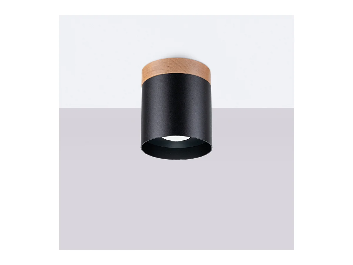 Plafonnier Zyn scandinave en bois/aluminium - 1 sources lumineuses 3000K - L.12 x H.14 cm - noir/bois naturel