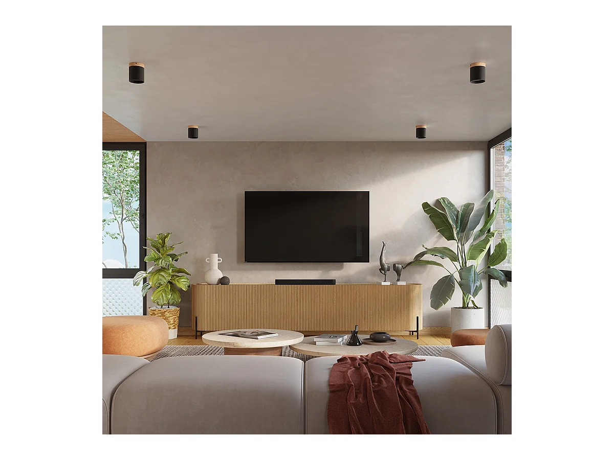 Plafonnier Zyn scandinave en bois/aluminium - 1 sources lumineuses 3000K - L.12 x H.14 cm - noir/bois naturel