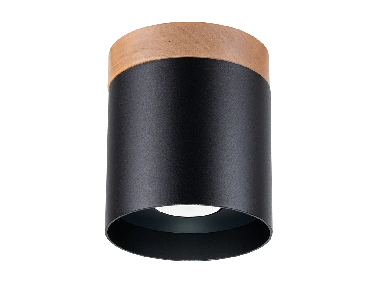 Plafonnier Zyn scandinave en bois/aluminium - 1 sources lumineuses 3000K - L.12 x H.14 cm - noir/bois naturel