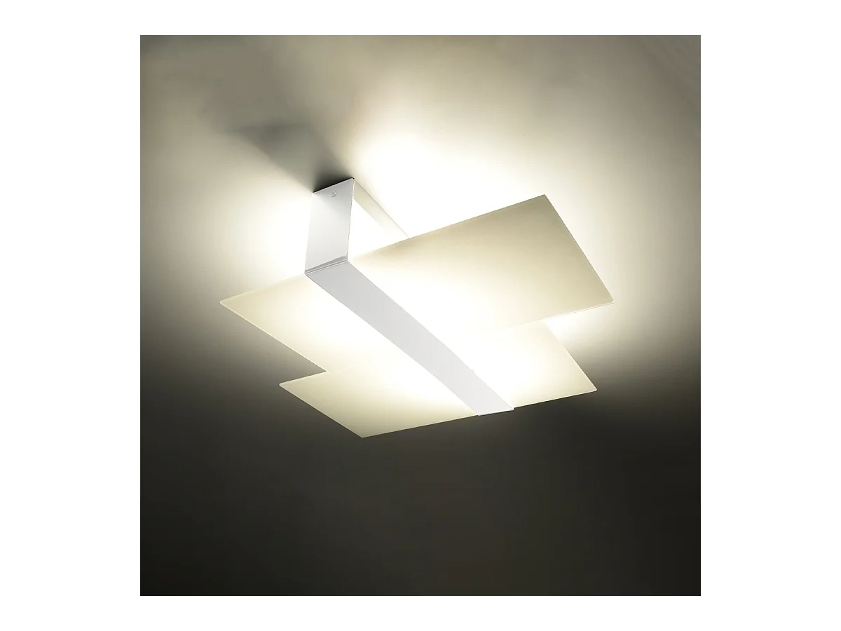 Plafonniers Verre moderne en acier/verre - 2 sources lumineuses 4000K - L.65 x H.11 cm - blanc