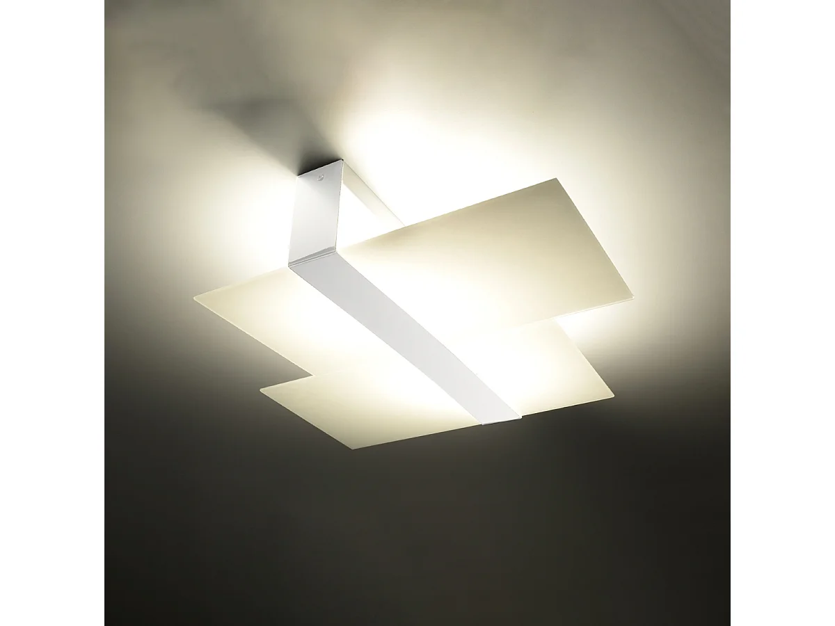 Plafonniers Verre moderne en acier/verre - 2 sources lumineuses 4000K - L.65 x H.11 cm - blanc