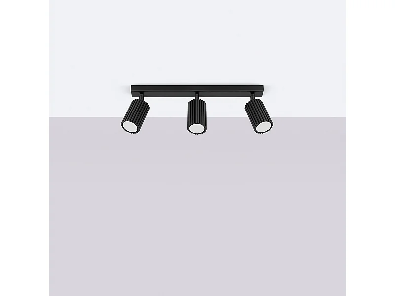 Plafonnier Gloow minimaliste en aluminium - 3 sources lumineuses 4000K - L.45 x H.16,5 cm - noir