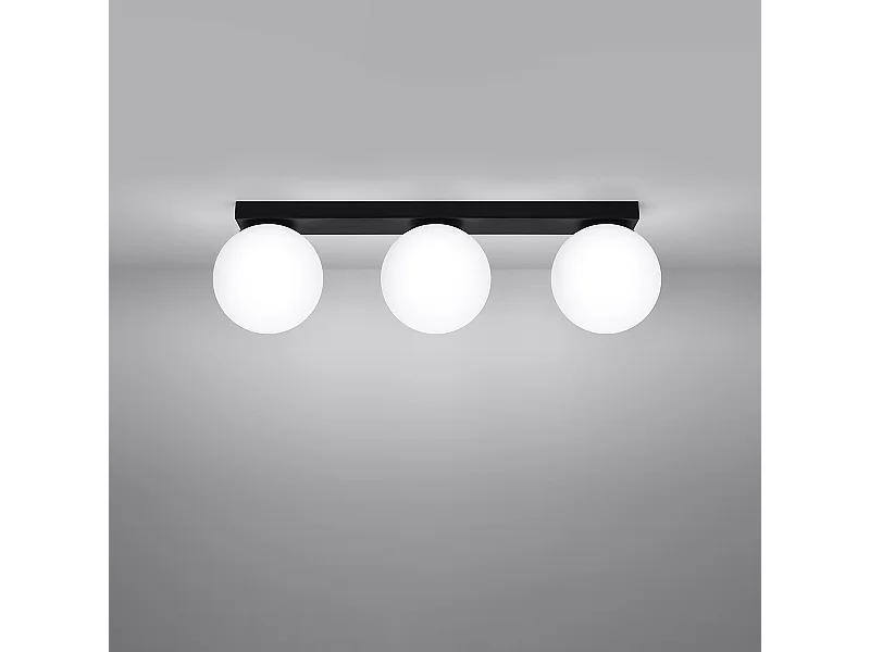 Plafonniers Zynfi moderne en acier/verre - 3 sources lumineuses 3000K - L.50 x H.14,5 cm - noir