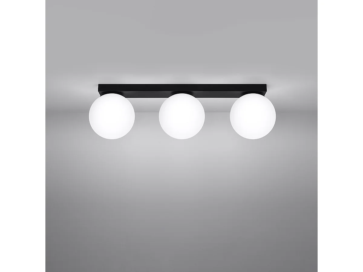 Plafonniers Zynfi moderne en acier/verre - 3 sources lumineuses 3000K - L.50 x H.14,5 cm - noir