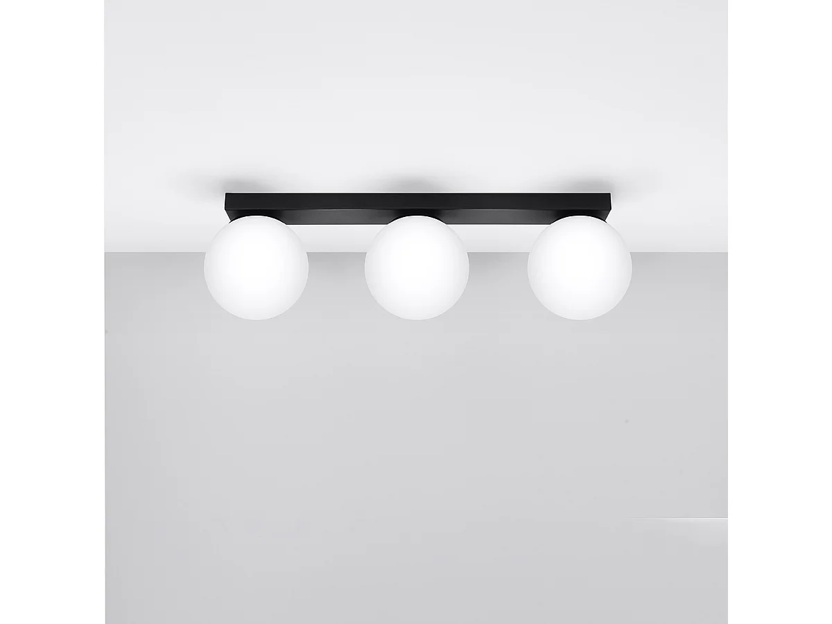 Plafonniers Zynfi moderne en acier/verre - 3 sources lumineuses 3000K - L.50 x H.14,5 cm - noir