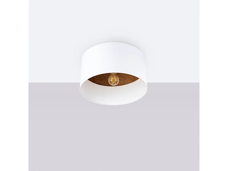 Plafonniers Straylon scandinave en tissu/bois/acier - 1 sources lumineuses 4000K - L.35 x H.20 cm - blanc/marron foncé