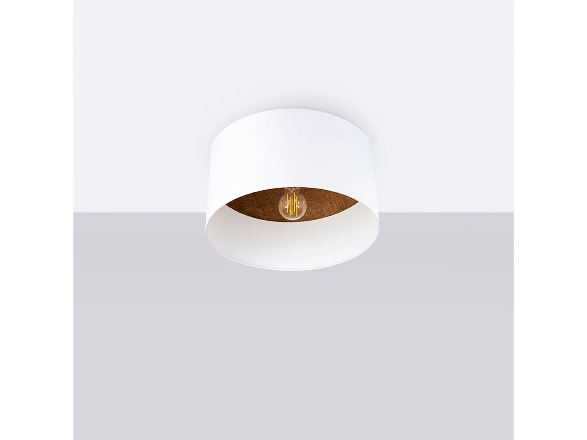 Plafonniers Straylon scandinave en tissu/bois/acier - 1 sources lumineuses 4000K - L.35 x H.20 cm - blanc/marron foncé